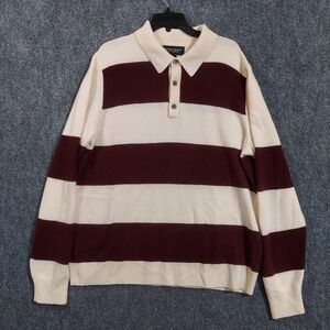 Banana Republic Sweater Mens XLT Burgundy Cream Cashmere Collared Striped Knit